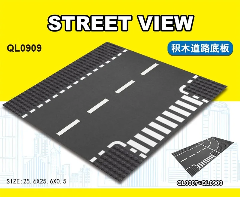 

Building Blocks Road Plate Straight Crossroad Curve T-Junction Parts Bricks Base Plate Models City Street Baseplate Toys