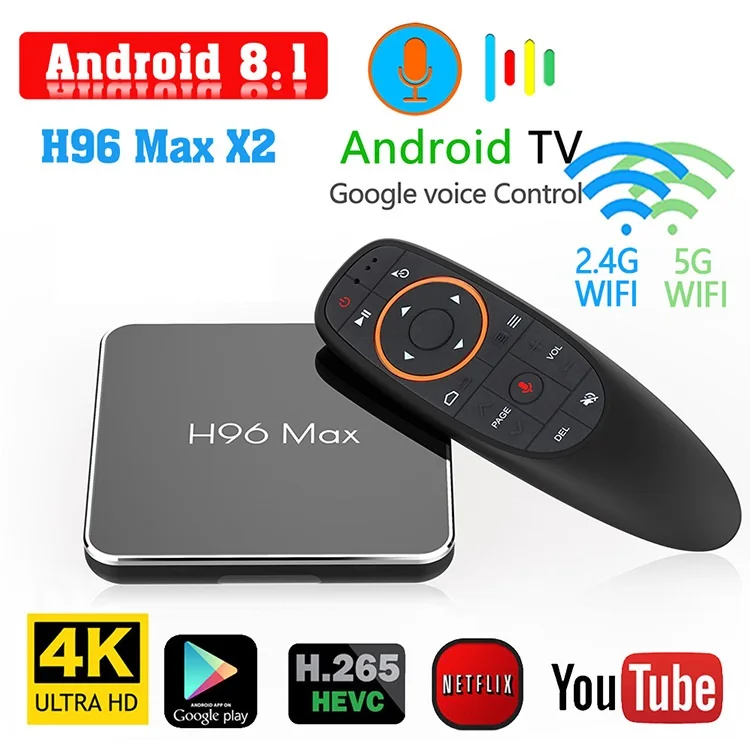 

H96 MAX X2 Android 8.1 TV Box S905X2 USB3.0 1080P H.265 4K Set Top Box Google Play H96MAX Smart TV Player