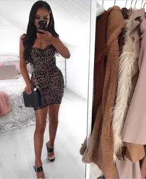 

High Quality Sexy Women V-Neck Leopard Rayon Bandage Simple Elegant Homecoming Evening Party Dress