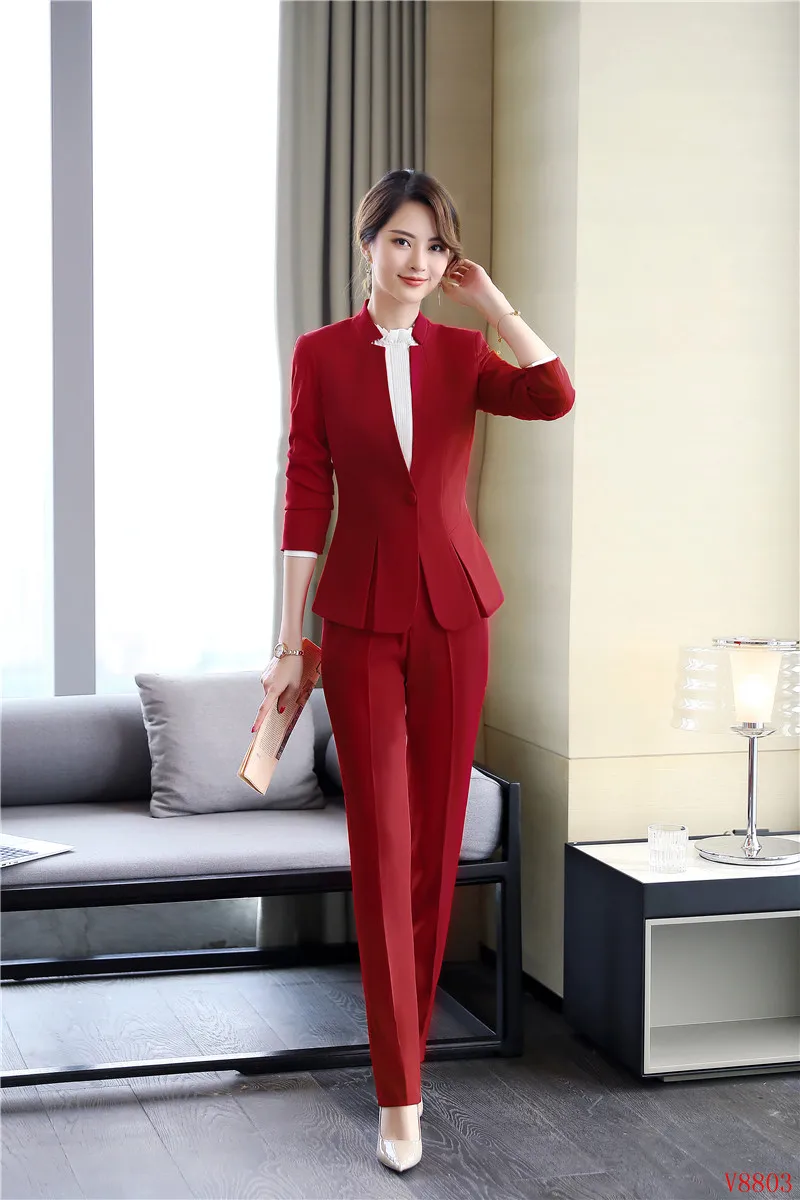 Формальные Элегантные женские блейзеры брючные костюмы женские красные блейзеры женские деловые костюмы со штанами и пиджаками комплекты одежды для работы YY