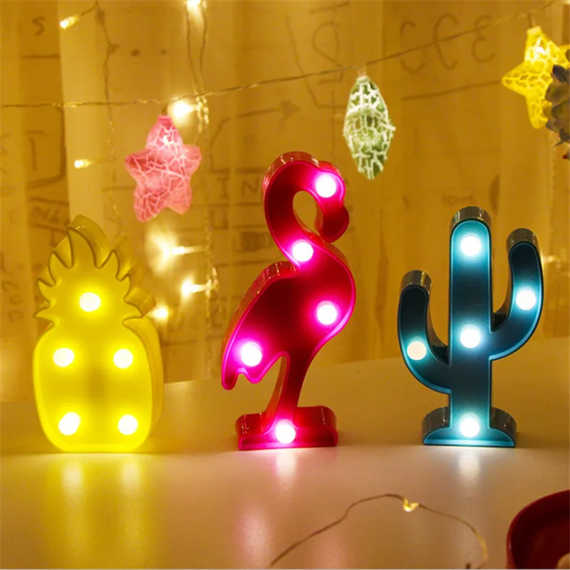 Вечеринка Фламинго мини ананас кактус 3D огни шатер LED ночник лампа детский душ
