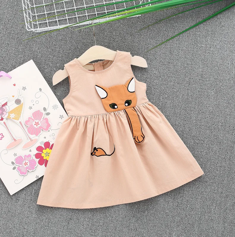 

3color Girl baby Summer dress cute cartoon cat mouse cotton comfortable Princess Dresses infant girls vestidos