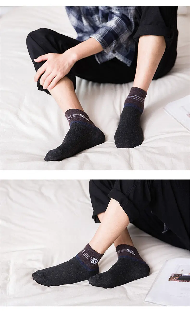 5Color Men Socks Casual Striped Solid Crew Socks Men Quality Wool Cotton Calcetines Largos Hombre Breathable Male Sock Business 02