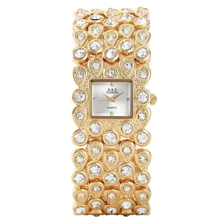 G& D, роскошные Брендовые женские часы-браслет, золотые стразы, ювелирные изделия, ЖЕНСКИЕ НАРЯДНЫЕ часы, браслет из нержавеющей стали, женские часы - Цвет: Gold White Dial B