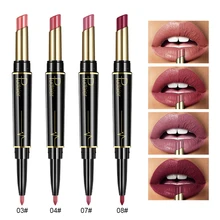 Pudaier 2 в 1 двойная помада матовый телесный цвет водонепроницаемая стойкая губная помада бесплатно Добавить 3 шт с губами нарисованная карта ...(China)