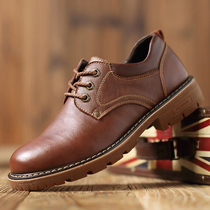 2019 Autumn New Men Martens Leather Shoes Brogue Casual safety shoes Men Genuine Leather Shoes Work Business Casual Sneakers