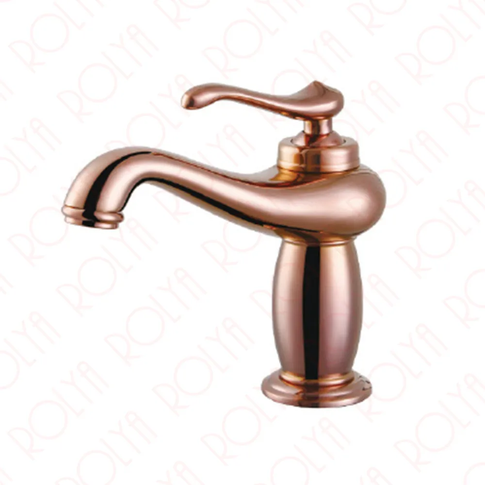 

ROLYA Wholesale Classic Solid Brass Single Hole Rose Golden Basin Faucet Bathroom Mixer Taps
