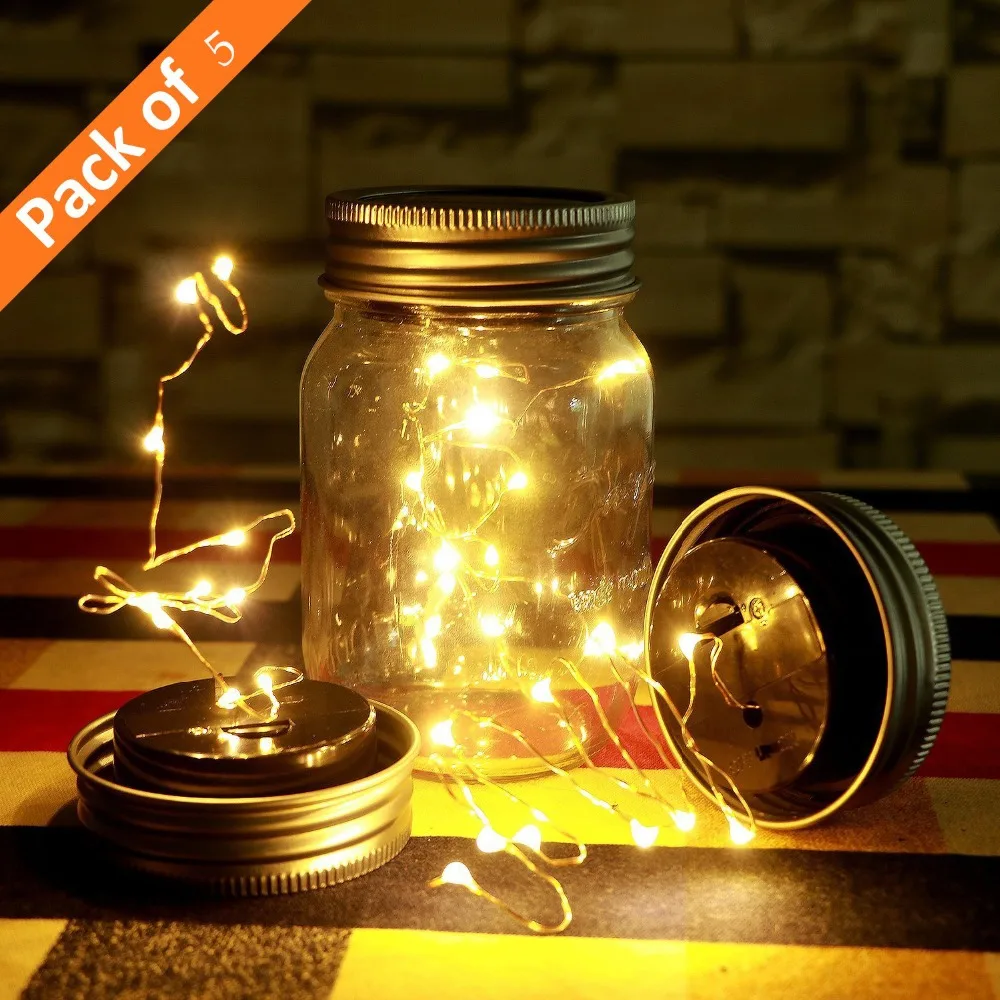 5 шт. Mason Jar огни 20 светодиодный Рождественский Солнечный Сказочный Светлячок