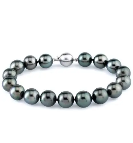 

xiuli 00539 Natural Tahitian genuine black round pearl bracelet