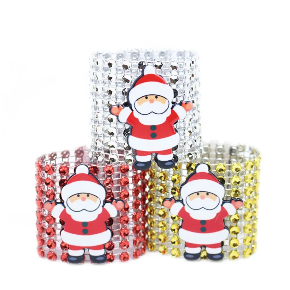 

10pcs Santa Claus Rhinestone Napkin Rings Holders for Merry Chirstams Holiday Party Dinner Banquet Reception Table Decorations