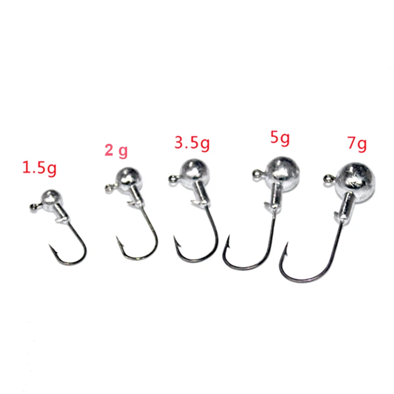 Top 50PSC/Lot Lead Head Hook Jigs Bait Fly Carp Fishing Hooks Sizes