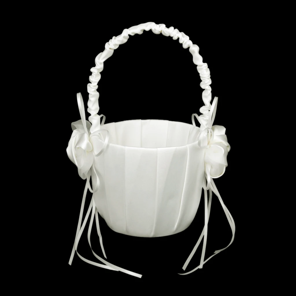  Bud Wedding Flower Girl Basket Satin Decor Romantic Ceremony Supply