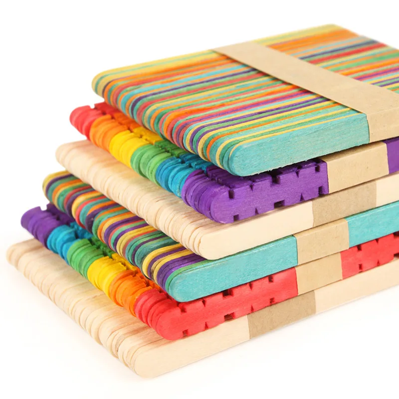 

100Pcs small size Wood Popsicle Ice Cream Stick Spoon Lolly Cake Holder Making Sticks Holder Colorful Kids Hand Crafts Art Tool