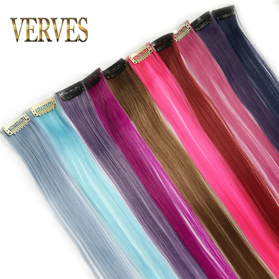 VERVES 10 pcs/lot Synthetic hair Straight Clip In Extension 18 inch on cosplay ombre braiding hair extensions