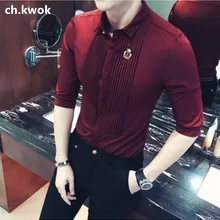 CH. КВОК три четверти мужская формальная Бизнес Сорочки для жениха черный, белый цвет бордовый Летняя мода Camisa социальной masculina 5XL 4XL 3XL