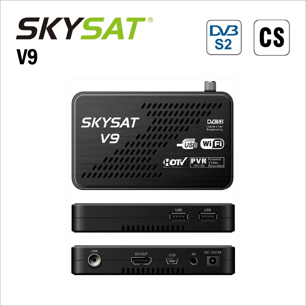

SKYSAT V9 mini DVB-S2 Receiver support CCCamd Newcamd autoroll powervu Biss WiFi 3G Youtube USB PVR Full HD CS Set Top Box