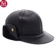 Новые зимние мужские из натуральной овчины кожаные кепки мужские теплые из натуральной овечьей кожи бейсбольные шляпы защита ушей шляпа