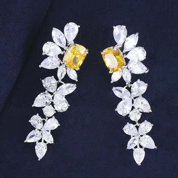 

GODKI Trendy Luxury Yellow CZ Leaf Dangle Earrings For Women Wedding Cubic Zircon Crystal African Dubai Bridal Earrings
