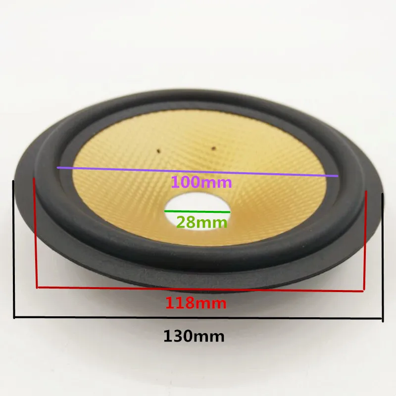 50 шт./партия, 5 дюймов, динамик, резиновый край, бумага, конус, Полная частота, утолщение, золотой цвет, пластиковые конусы, 28 мм ядро, 28 мм, высота