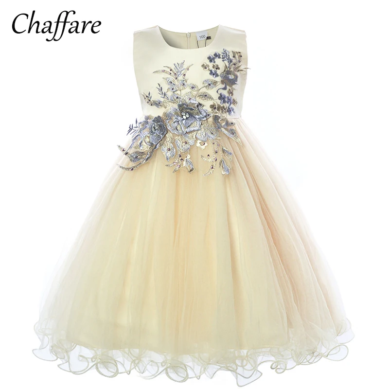 Дешево Chaffare голубое платье с цветочным узором для девочек, платья принцессы для свадебной вечеринки для девочек, детские костюмы для выпускного ве...