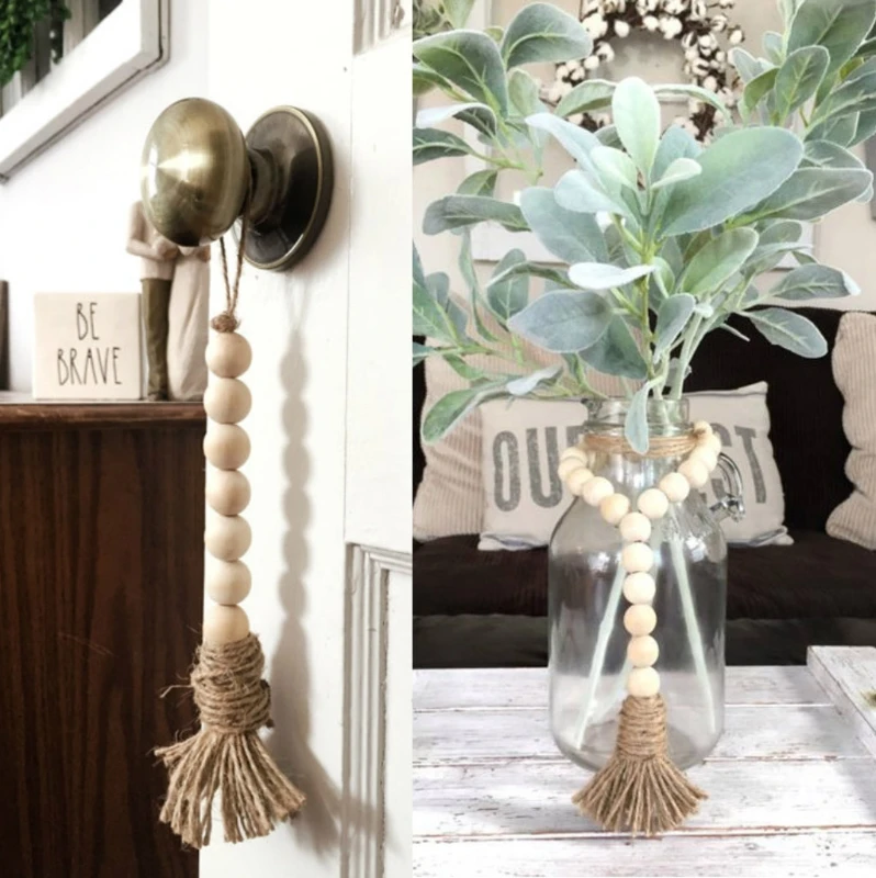 

2019 New Tassle Farmhouse Beads Natural Wood Bead Garland Kids Baby Nursery Room Decor