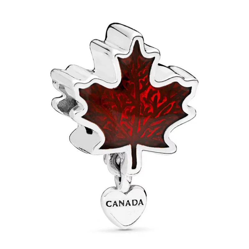 

2019 NEW 100% 925 Sterling Silver Love Canada Charm Red Enamel Fits Original Bracelets DIY Jewelry For Mother Gift