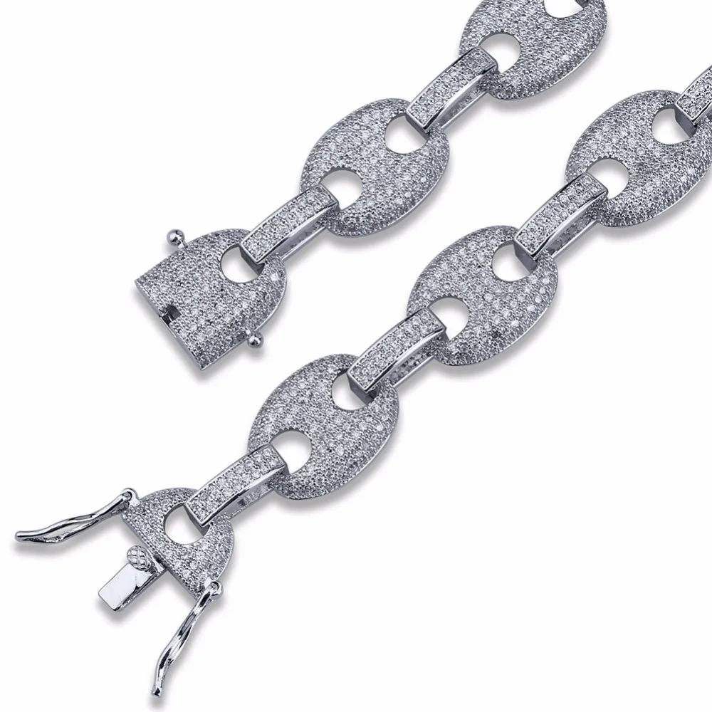 AAA CZ инкрустированный камнями морской Соединенные ожерелья мужские хип хоп Позолоченные ювелирные изделия медь Bling Iced Out кофейные бобы цепь 1" 22" подарок