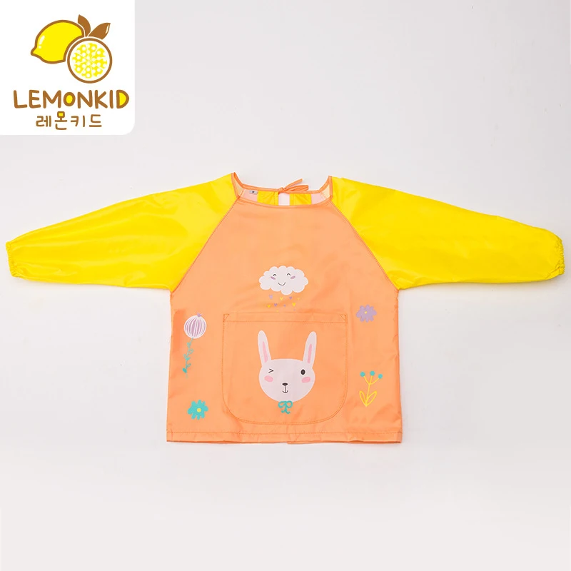 Мультяшные детские нагрудники Водонепроницаемый младенцев передник с длинными рукавами Водонепроницаемый питание для малышей нагрудники, Слюнявчики, одежда для детей Одежда для покраски - Цвет: Yellow rabbit