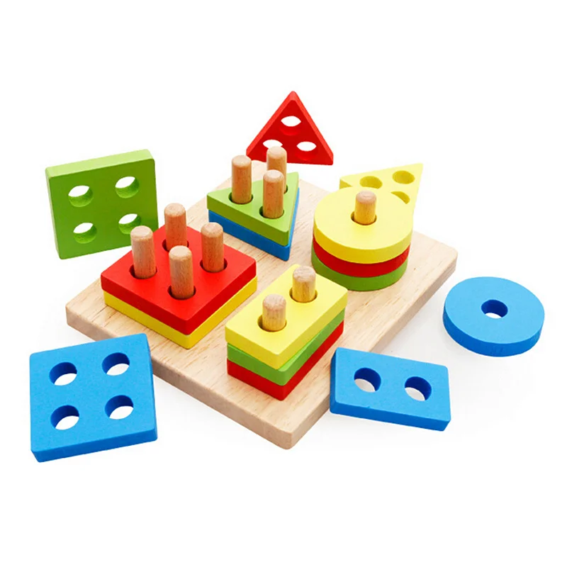 

Hot Kids Gift Montessori Educational Toy Game Blocks Matching Color Shape Recognize Wooden Block Toy