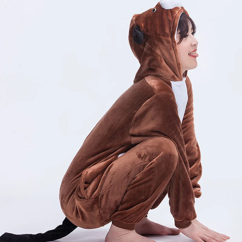 Коричневая собака кигурумис для взрослых женщин мужчин пара Onesie забавная Пижама