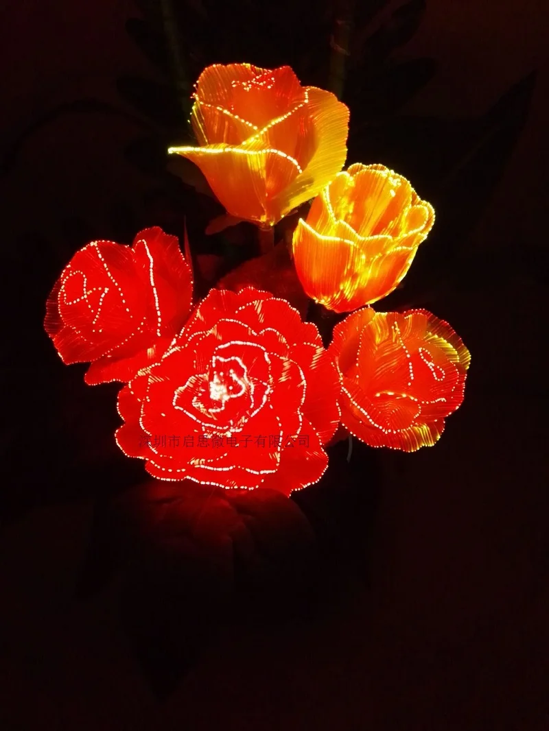 Светодиодные волоконно-оптические огни Искусственные цветы Шелковый цветок Европейский осенний яркий пион розы тюльпаны поддельные листья Креативный светодиодный светильник