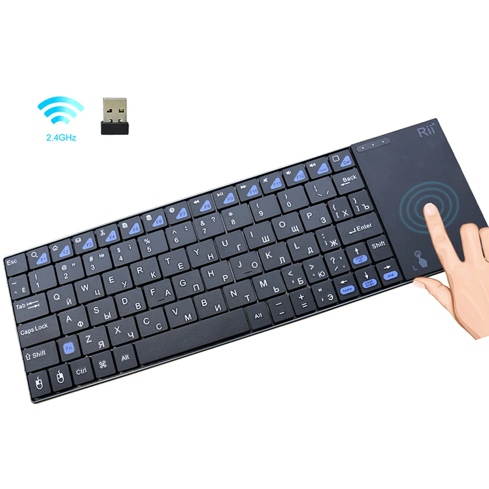 Comprar Original Rii i12plus teclado inalámbrico con panel táctil ruso Español Francés Inglés versión para ordenador Smart TV IPTV Android TV Box