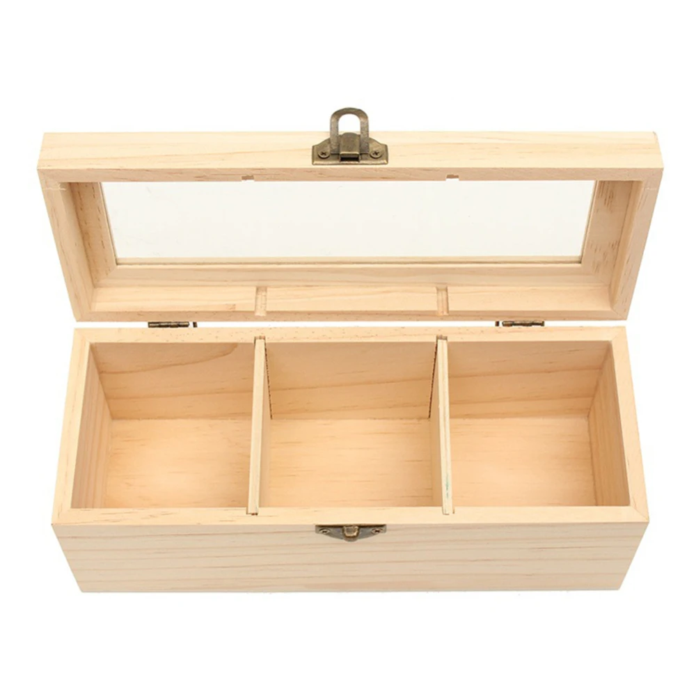 

Natural Wood Tea Caddies Tea Bag Jewelry Organizer Chest Storage Box 3 Compartments Tea Box Wood Sugar Packet Container