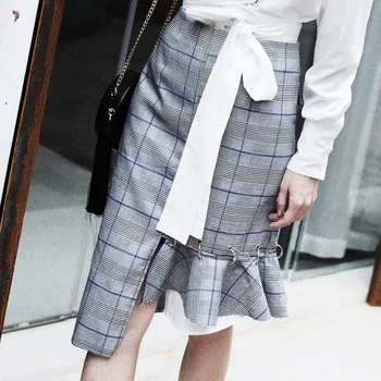 

2019 Fashion Spring New Arrival Plaid Ladies Skirts Flounce Skirt Women Asymmetric Chic Elegant Irregular Skirt clothes