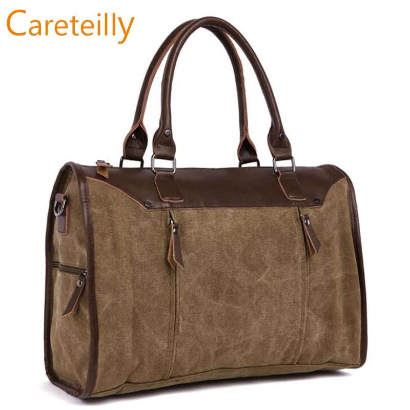 

Careteilly Canvas Travel Tote Bags Travel Duffel tote bags With Leather trim