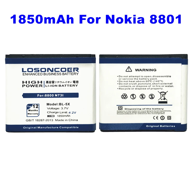 Liquefy gossip imagine LOSONCOER 1850mAh BL 5X Battery For Nokia 8800 8800s N73I 886 8801 Battery+Quick  Arrive|Mobile Phone Batteries| - AliExpress