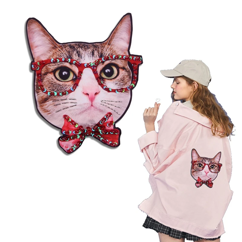 

Sequins Embroidery Cat Patches For T-shirt Pants Embroidered Applique Sew On Patch Clothing Decoration Acessories Supplies