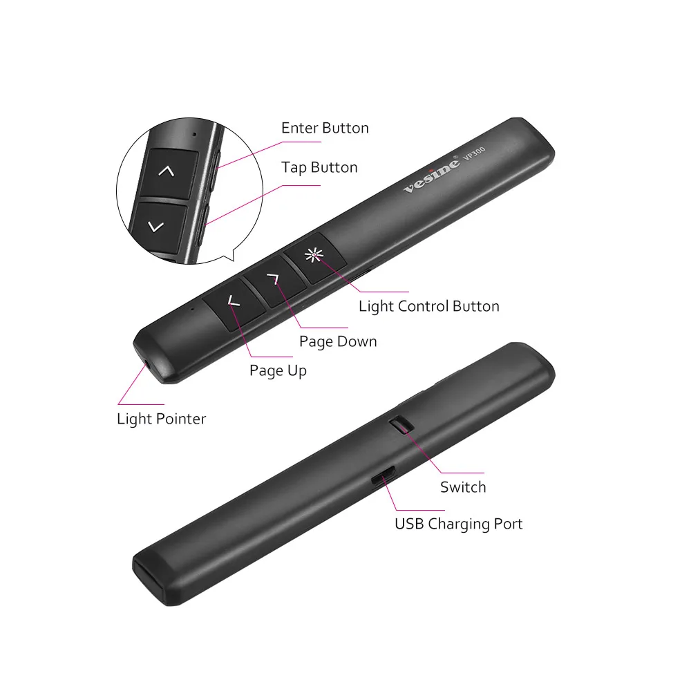 Vesine قابلة للشحن 2.4 جيجا هرتز مقدم لاسلكي PPT باور بوينت الفرس عرض مؤشر قلم USB التحكم عن بعد ل محاضرة ماك Vesine قابلة للشحن 2.4 جيجا هرتز مقدم لاسلكي PPT باور بوينت الفرس عرض مؤشر قلم USB التحكم عن بعد ل محاضرة ماك