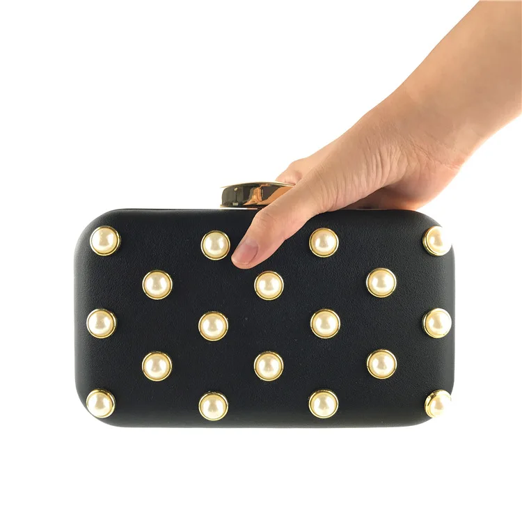 

2018 Women's Simple Day Clutch with Pearls, Handbag with Detachable Chain, Great for Wedding and Party