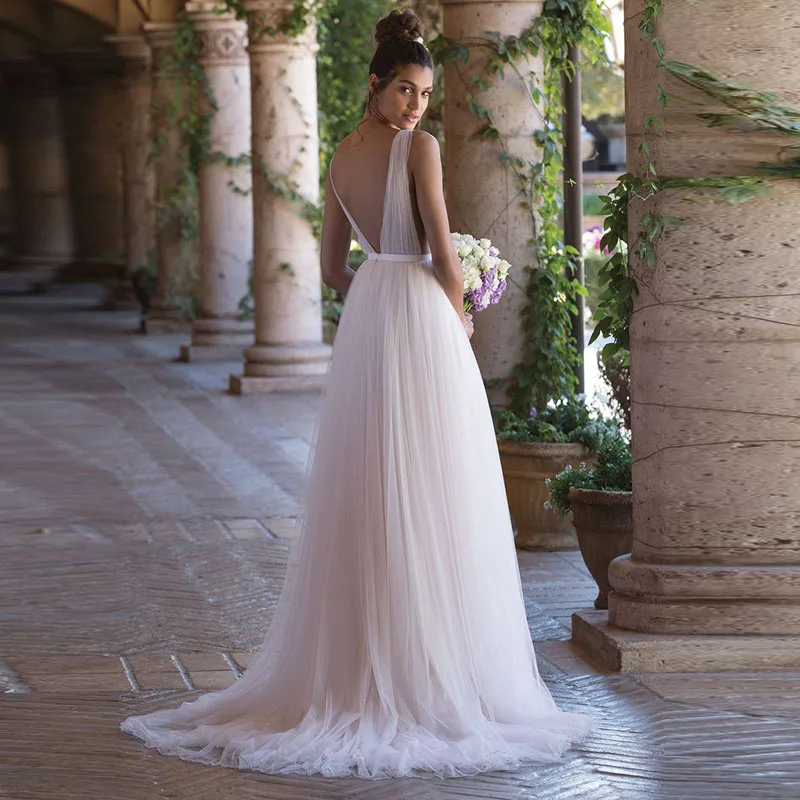 LORIE Beach Wedding dress 2019 V Neck Lace Appliques A Line Princess Boho Wedding Gown Cuatom Made Bridal Gown Free Shipping