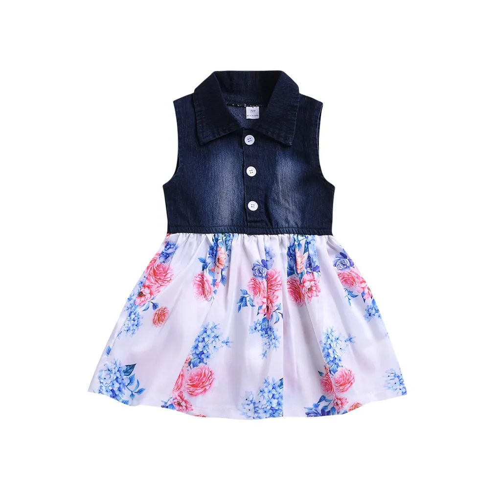 

Children's Dresses Toddler Summer Toddler Kids Baby Girls Denim Patchwork Floral Princess Dresses Clothes Feb 12