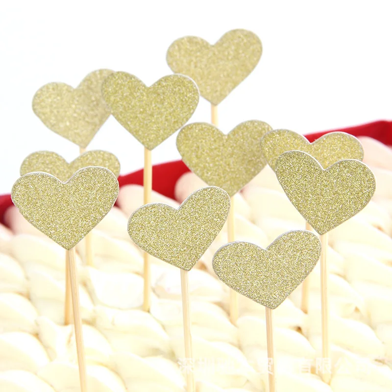 

50 Pcs/lot Lovely Pink Purple Heart Cupcake Toppers Cake Party Supplies Happy Birthday Wedding Party Decoration Supplies
