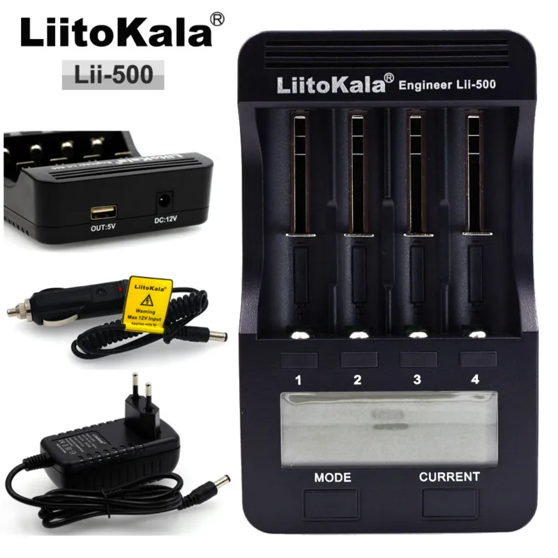 Liitokala Lii-500 многофункциональное зарядное устройство 18650 26650. 18350,17335 зарядное устройство, тест, Usb 5 V Выход, большой ЖК-дисплей. с автомобильным зарядным устройством