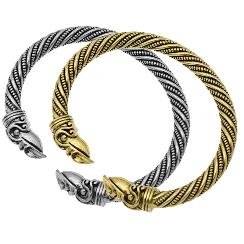 

Antique Gold Silver Color Norse Viking Raven Opening Bangles Crow Head Bracelet & Bangle Jewelry Nordic Vikings Drop Shipping