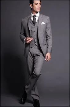 

Custom Made Groom Tuxedo Light Grey Groomsmen Notch Lapel Wedding/Dinner Suits Best Man Bridegroom (Jacket+Pants+Tie+Vest) B248