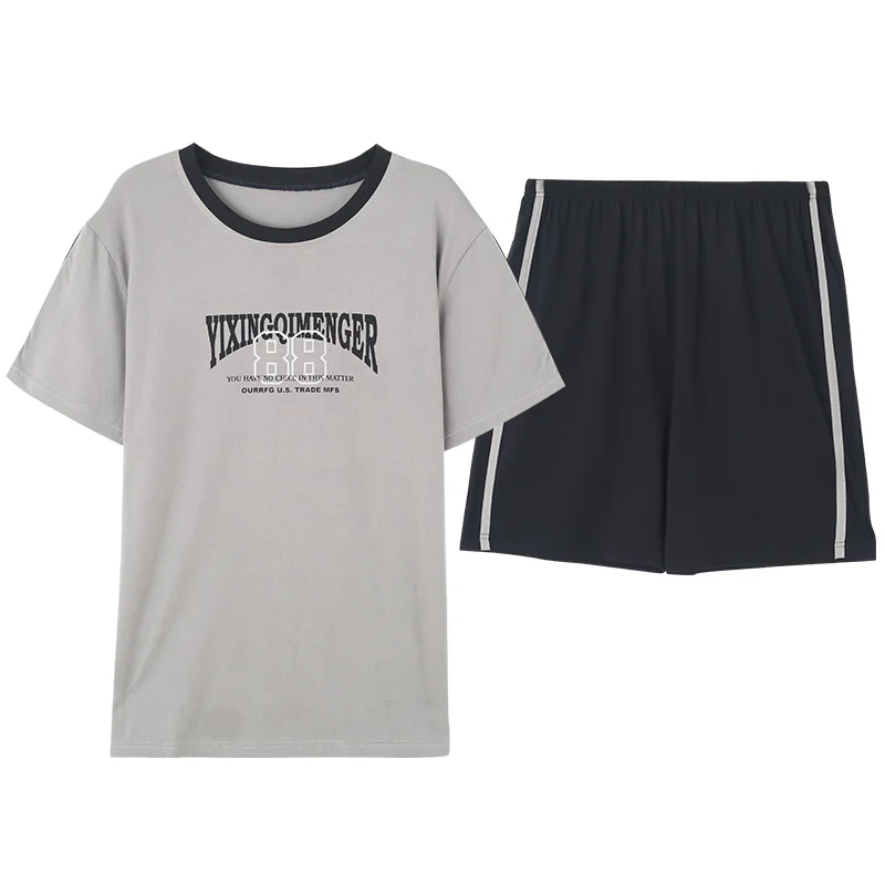 

Men Pajamas Summer Short Sleeve Home Wear Knitted Cotton Pyjamas Men Casual Shorts Suit Pajama Sets Boy Nihgtwear Male Sleepwear