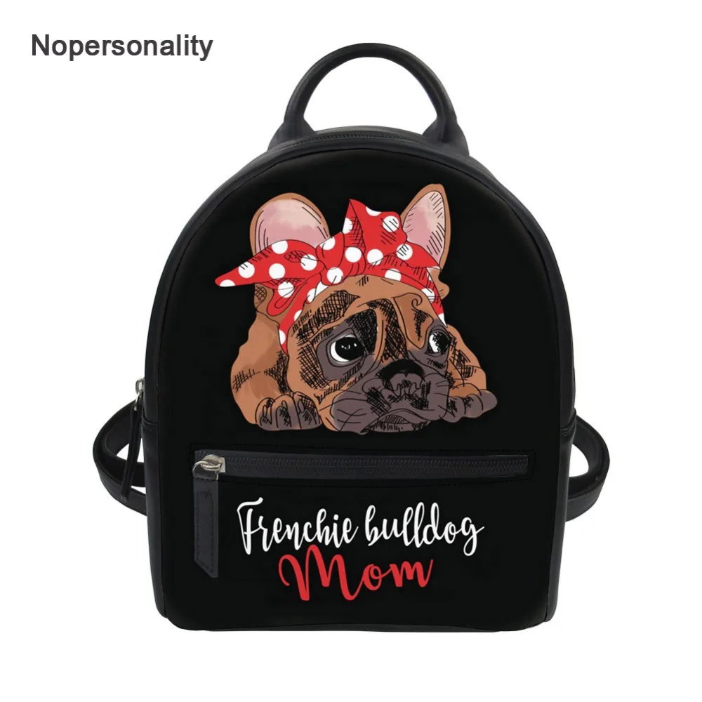 

Nopersonality Black French Bulldog Print Women Backpacks Cute Small Leather College Girls Travel Backbag Mini Shoulder Bags