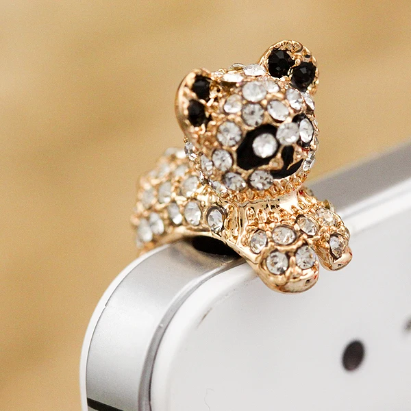 Модные простые милые панды с алмазной пылезащитный Разъем для Iphone для Andriod и все 3,5 мм отверстие для наушников