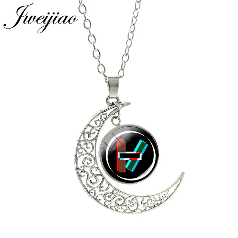 JWEIJIAO, хит, ожерелье с кулоном "Twenty One Pilots Moon", стеклянный кабошон, купольное колье, ожерелье, ювелирные изделия, подарок для фанатов TO25 - Окраска металла: TO22