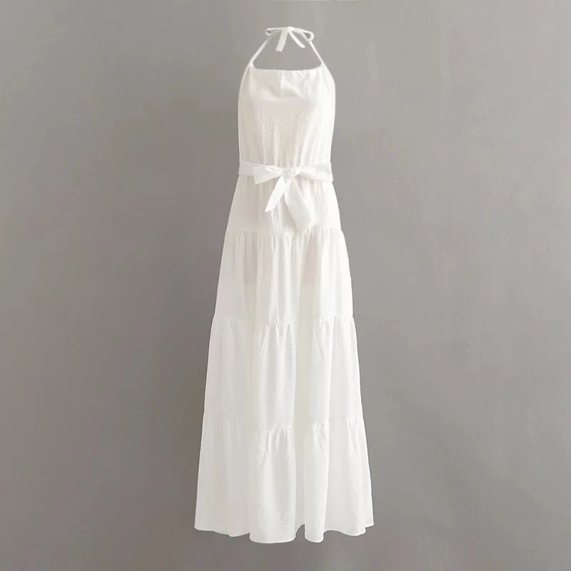 

2019 Women White Linen Dress for Ladies Sexy Backless Long Dresses with Belts Girls Slim Ceremony Bodycon Vestidos Party chic